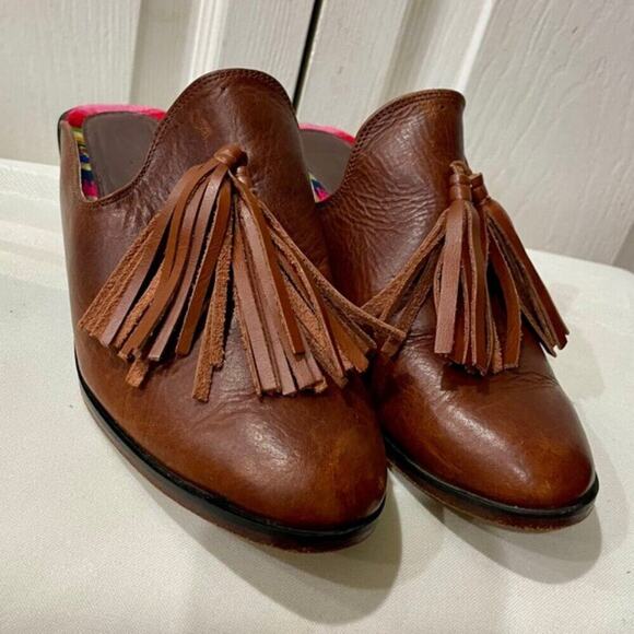 TEYSHA MULES SLIDE ON SHOES BOHEMIAN FRINGE 100% LEATHER/MAYAN TEXTILE Sz 6.5 - Picture 9 of 16